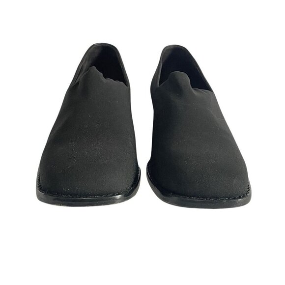 DONALD J PLINER BLACK MICROFIBER SQUARE TOE BLACK HEEL SLIP ON SHOES - 9 - Picture 2 of 7